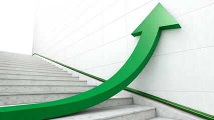 Green Upward Arrow and Stairs Growth, Success, Progress