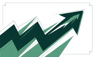 Green Upward Arrow Growth Chart on White Background with Border