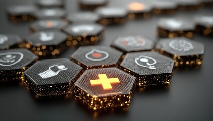Glowing Hexagonal Icon Arrangement