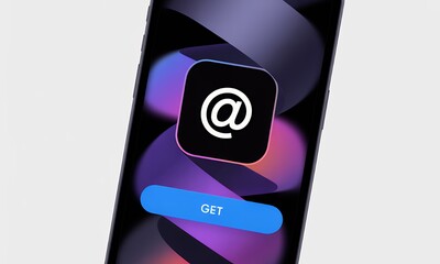 Mobile Phone with Email App and Get Button on Abstract Background