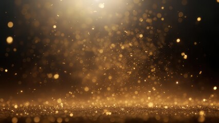 Golden particles floating on dark background