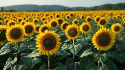 Sunflowers field at dawn