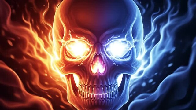 Colorful skull surrounded by vibrant smoke