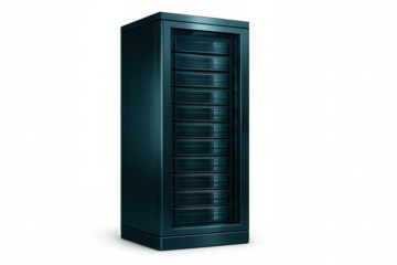 Modern server rack storing digital information with transparent background, ideal for technology and data storage concepts