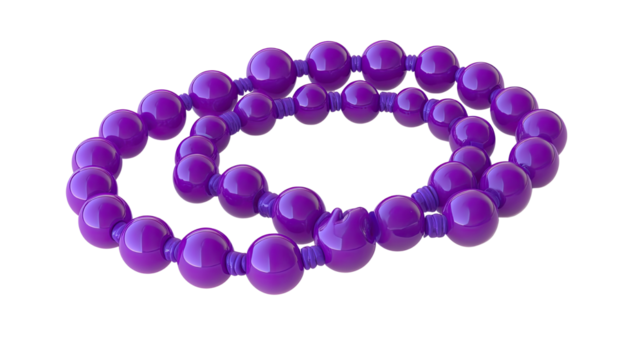 violet prayer beads on white background