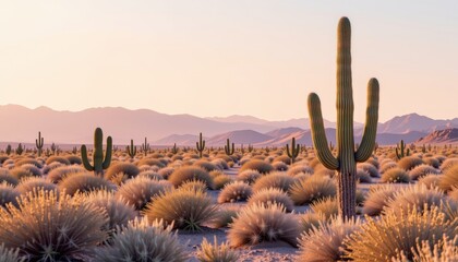 Soft Pastel Desert Cactus Landscape
