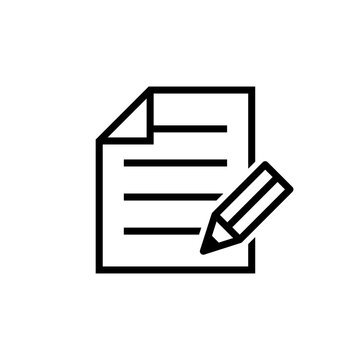 Document and pencil icon. Black color outline icon on white background.