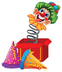 Colorful Jack-in-the-Box Clown with Party Hats