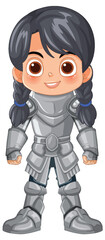 Smiling Young Girl in Shiny Silver Knight Armor