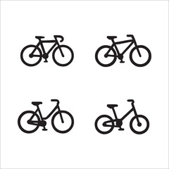 Fototapeta premium Four Different Bicycle Types Silhouetted on White Background Cycling Transportation and Eco Friendly Lifestyle Choices Promoting Health and Wellness