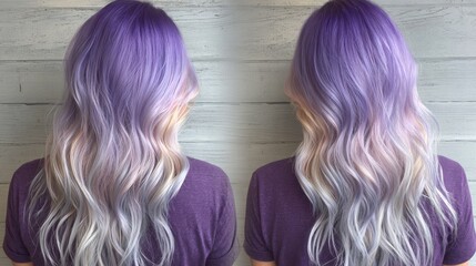 Fototapeta premium Blonde to Lavender Ombre Waves in Professional Salon Photography