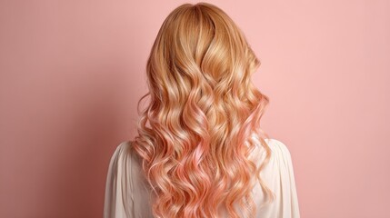 Fototapeta premium Rose Gold Ombre Waves with Romantic Curls Salon Photo