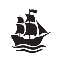 Sailing Ship Silhouette on White Background Nautical Vessel Icon Clipper Illustration Pirate Boat on Water Vintage Ship