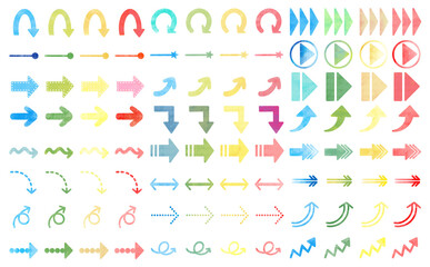 シンプルな手描き水彩風の矢印のイラストセット