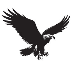 Obraz premium A vector silhouette of a flying eagle with spread wings against a white background