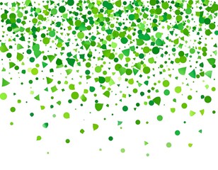 Green confetti falling, white background