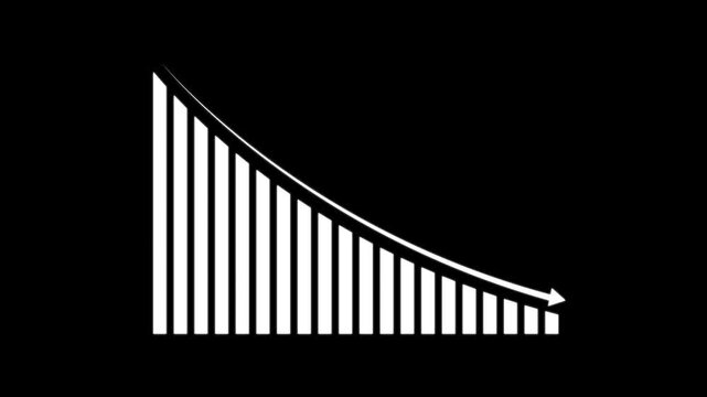 Animated arrow growth down graph icon on background Market Recovery Concept. ,Bar graph fall down with arrow. Animated down graph icon design in flat icon style.