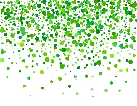 Green confetti falling, white background