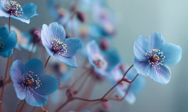 Close-Up Macro Shot of Delicate blue Flowers, generation AI