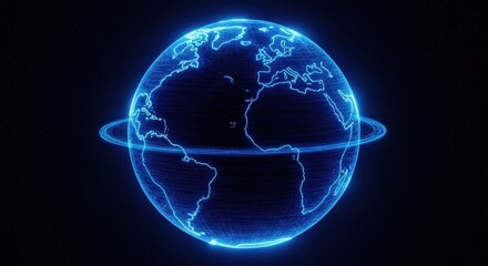 Fototapeta premium Digital Earth Globe with Glowing Blue Outlines in Space