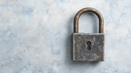 Rustic Old Padlock on Weathered Grey Background Security Concept Image