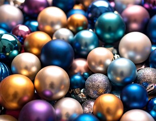 Colorful Christmas baubles closeup.