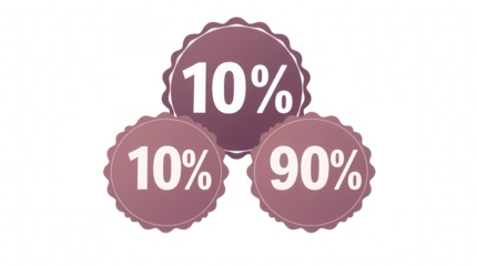 Circular badges showcase three percentages including two for 10 percent and one for 90 percent. This design element emphasizes proportion and distribution