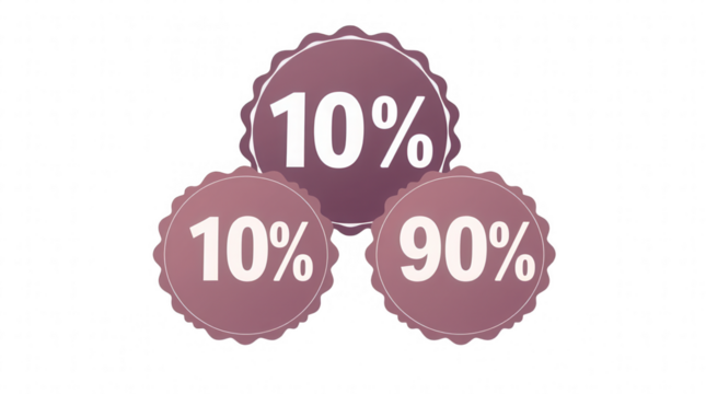 Circular badges showcase three percentages including two for 10 percent and one for 90 percent. This design element emphasizes proportion and distribution
