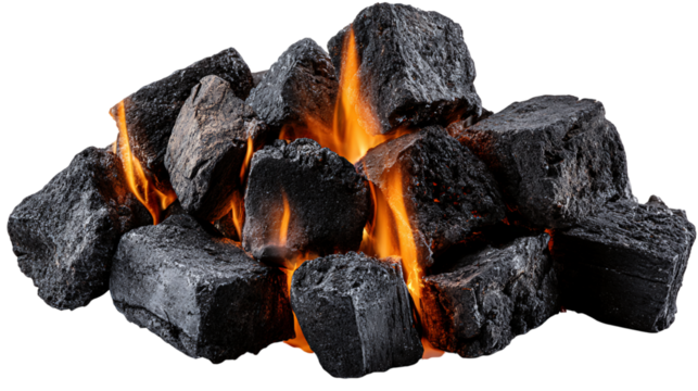 Burning Black Coal on Transparent Background, PNG