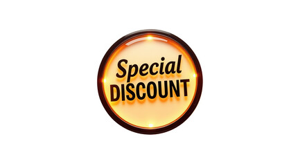 Circular sign displays the words special discount with warm lighting effect inviting customers to take advantage of exclusive offers in a retail setting