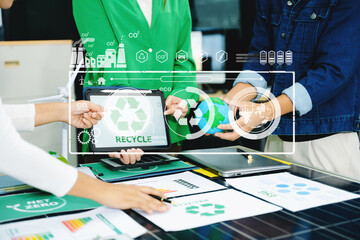 Group of multiethnic businesspeople in team meeting for ESG focused business team discussing...