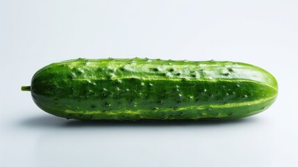 Fresh green cucumber with small spikes, presented against a white backdrop