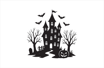 Halloween Silhouette Set – Ghosts, Bats, Pumpkins, Witch Hat and Broomstick Vector Illustration