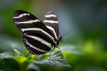 Ethereal Elegance: Light ad Stripes Illuminate the Zbra Butterfly's Graceful Dnce