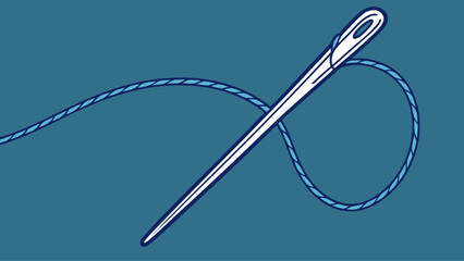 needle and thread on blue background