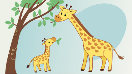 Obraz premium A wild giraffe with a long neck and brown spots stands in the grass, a tall and cute safari animal