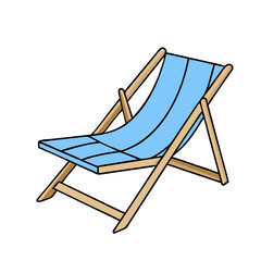 Cartoon Beach Chair with Light Blue Fabric and Wooden Frame Illustration