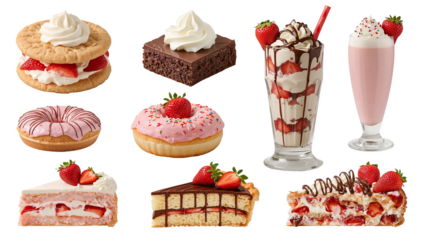 Indulge in a delightful array of strawberry desserts, from creamy milkshakes to decadent cakes perfect for satisfying your sweet cravings