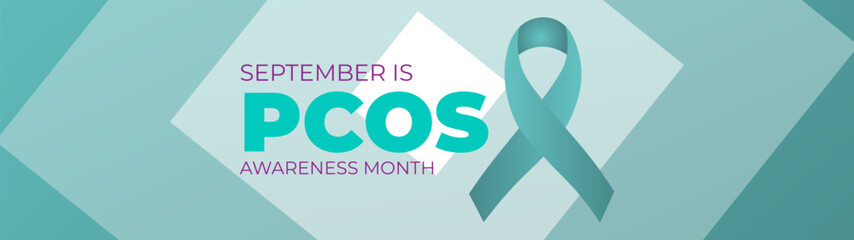 Polycystic Ovary Syndrome (PCOS) Awareness Month is observed every year in September. Teal awareness ribbon and uterus icon. Template for background, banner, card. Important day. Vector illustration