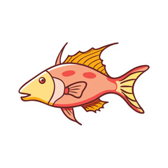 Cartoon Tropical Fish with Vibrant Colors and Expressive Outline Illustration