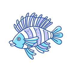 Fototapeta premium Cute Blue and Lavender Striped Fish with a Crown of Fins Illustration