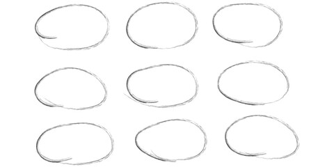 Red highlight oval crayon or chalk shapes set. Sketchy pencil or marker hand drawn rough ellipse circles design elements in grunge style for emphasizing text information and