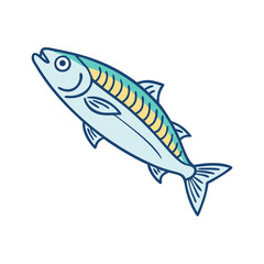 Obraz premium Stylized cartoon mackerel illustration, blue and yellow hues, simple clean design
