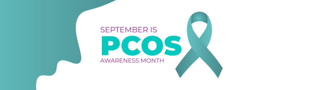 Polycystic Ovary Syndrome (PCOS) Awareness Month is observed every year in September. Teal awareness ribbon and uterus icon. Template for background, banner, card. Important day. Vector illustration