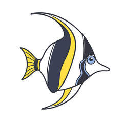 Obraz premium Stylized Illustration of a Moorish Idol Fish with Bold Colors and Outlines