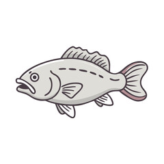 Cartoon Fish with Defined Outlines and Fin Details on a White Background