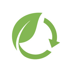 Green Leaf Recycling Loop. A verdant botanical shape gracefully forms a continuous arrow. It embodies environmental care, encouraging Earth's renewal and sustainable life.