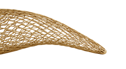 Abstract golden wireframe structure with curved shape on black background, modern digital art perfect for design projects