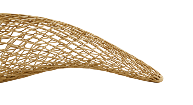 Abstract golden wireframe structure with curved shape on black background, modern digital art perfect for design projects