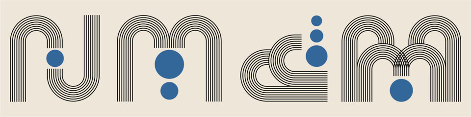Stripe bend line art with round circle Abstract minimal element mid century vector for retro aesthetics, minimal art, and graphic design. Useful for illustrating a timeless, classic feel.